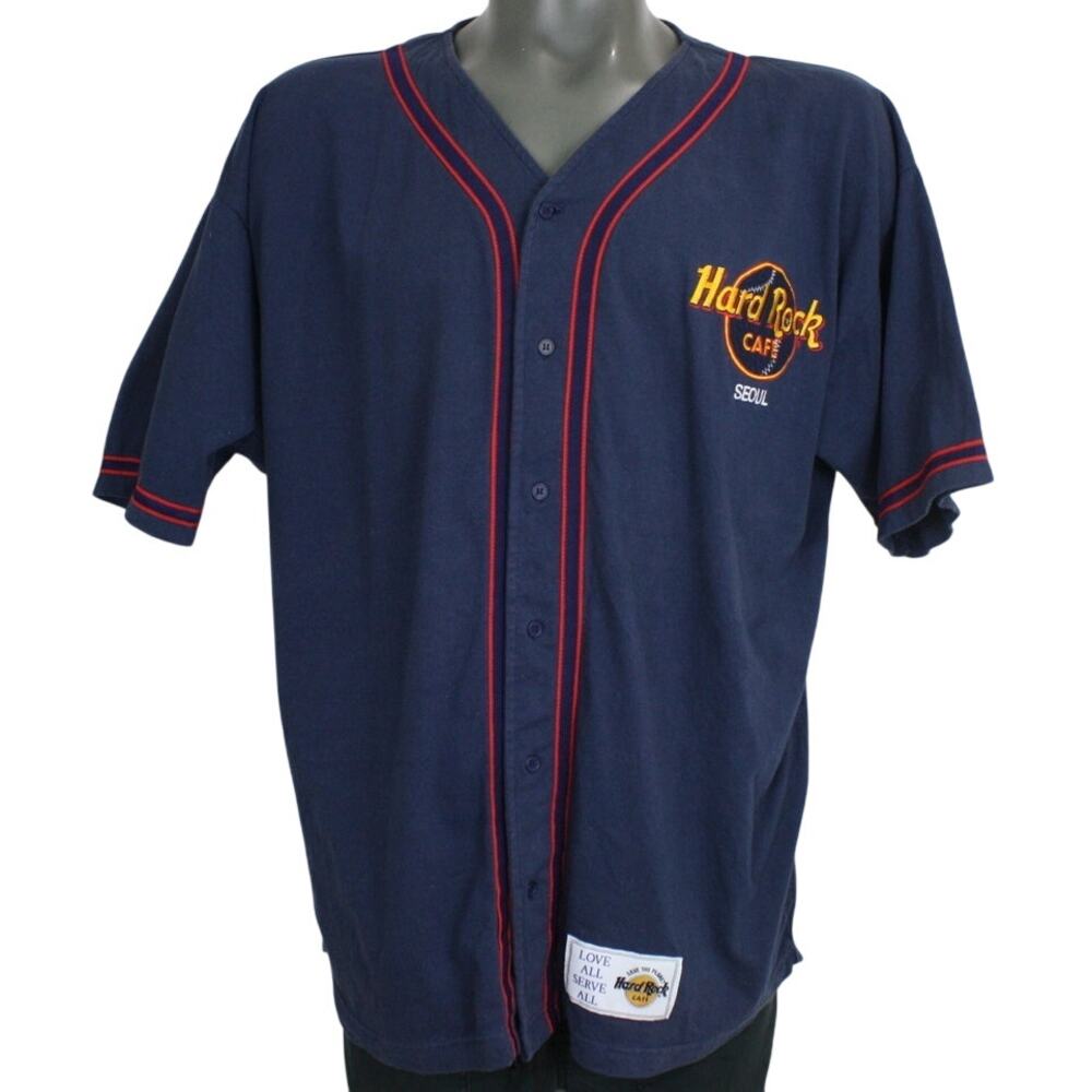 Vintage Hard Rock Cafe Seoul Baseball Jersey Mens L Navy Korea Shirt